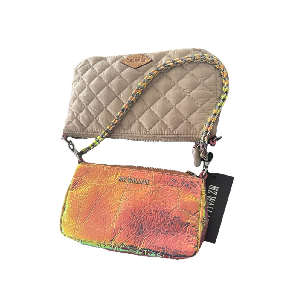 MZ Wallace Blue Mushroom/pink Opal Leather Crosby Convertible Crossbody NWT